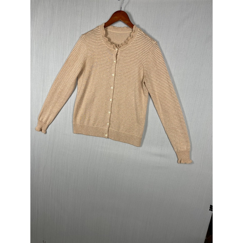 Womens M‎ Wool Blend Cardigan Metallic Stripe Ruffle Sweater